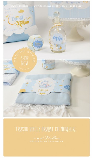 Trusou botez personalizat cu norisori pufosi si ursuleti, Dream big little boy  1